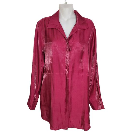 Chicos Women Tunic Top Size 2 Large Shimmery Shine Helaina LS Tukana Raspberry - Picture 1 of 12